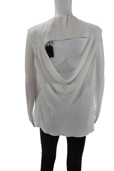 BCBG Max Azria Womens Sleeveless Fringed Detail Tank Top Blouse White Size L