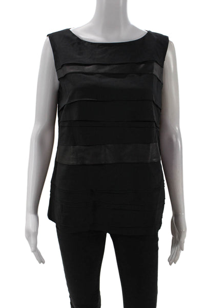 Piazza Sempione Womens Wool Sleeveless Leather Panel Detail Top Black Size 44