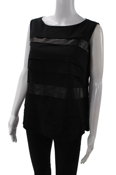 Piazza Sempione Womens Wool Sleeveless Leather Panel Detail Top Black Size 44