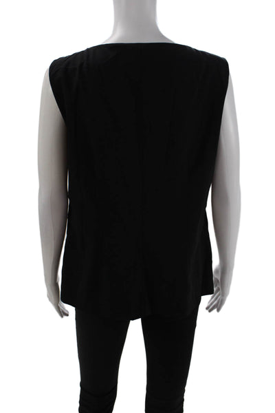 Piazza Sempione Womens Wool Sleeveless Leather Panel Detail Top Black Size 44