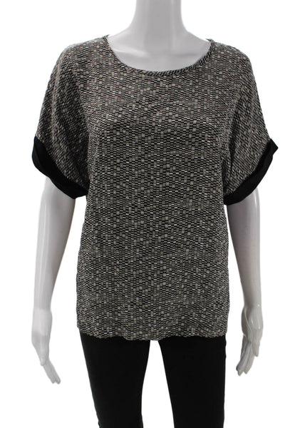 Vince Womens Silk Short Sleeve Geometric Print Round Neck Blouse Gray Size S