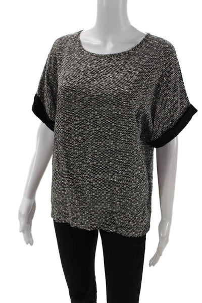 Vince Womens Silk Short Sleeve Geometric Print Round Neck Blouse Gray Size S