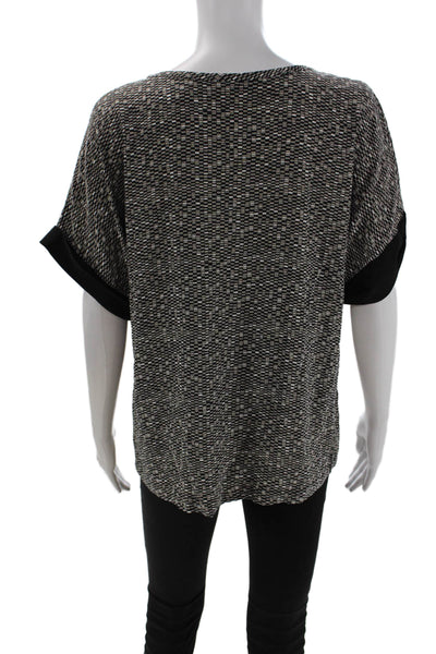 Vince Womens Silk Short Sleeve Geometric Print Round Neck Blouse Gray Size S