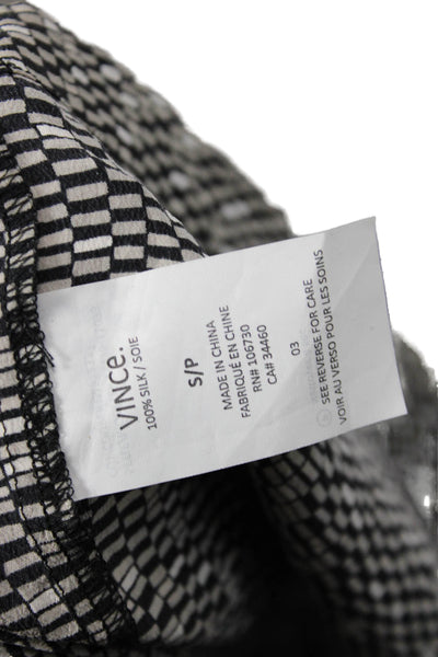 Vince Womens Silk Short Sleeve Geometric Print Round Neck Blouse Gray Size S