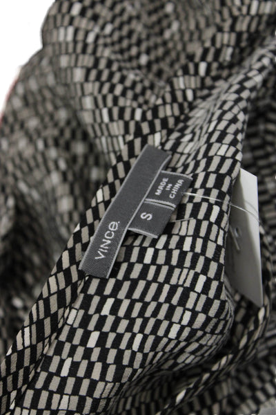 Vince Womens Silk Short Sleeve Geometric Print Round Neck Blouse Gray Size S