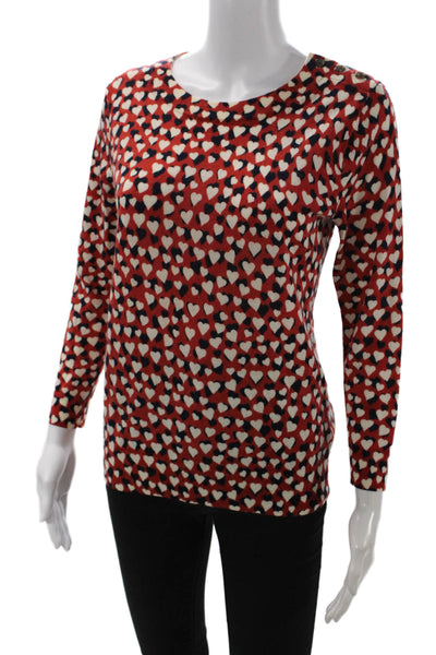 J Crew Womens Merino Wool Crew Neck Heart Print Long Sleeve Sweater Red Size S