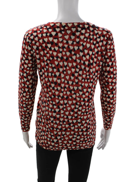 J Crew Womens Merino Wool Crew Neck Heart Print Long Sleeve Sweater Red Size S