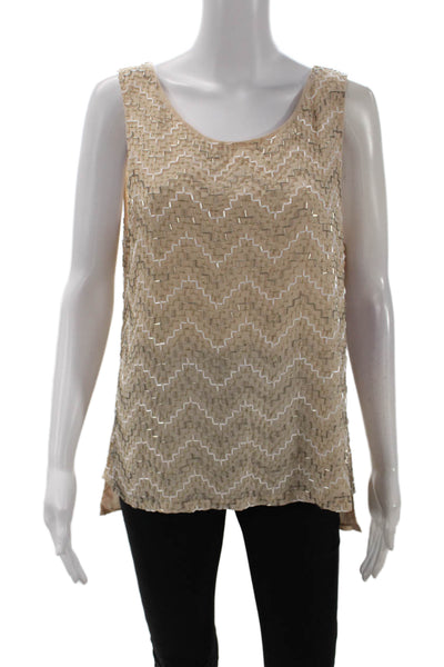 Parker Womens Silk Sleeveless Geometric Beading Detail Blouse Beige Size M