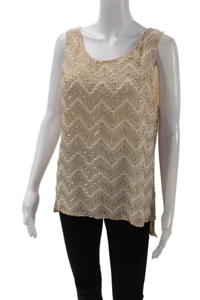 Parker Womens Silk Sleeveless Geometric Beading Detail Blouse Beige Size M