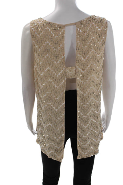 Parker Womens Silk Sleeveless Geometric Beading Detail Blouse Beige Size M