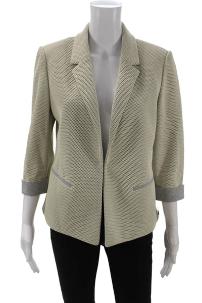 Tahari Womens Mesh Overlay Detail Collared Blazer Jacket Beige Size 6