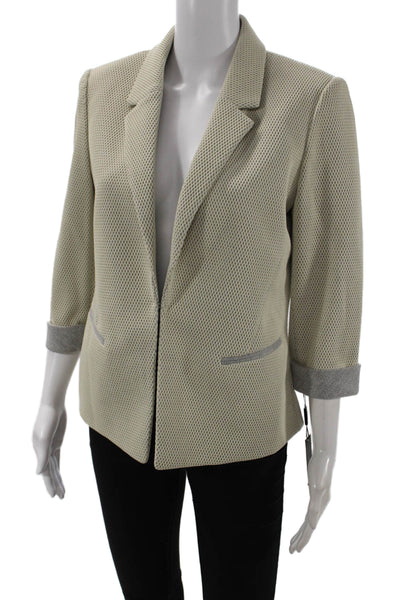 Tahari Womens Mesh Overlay Detail Collared Blazer Jacket Beige Size 6