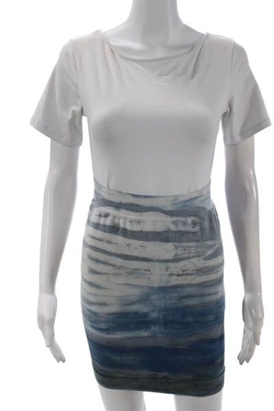 Hard Tail Womens Cotton Striped Elastic Waist Short Pencil Skirt Blue Size 14