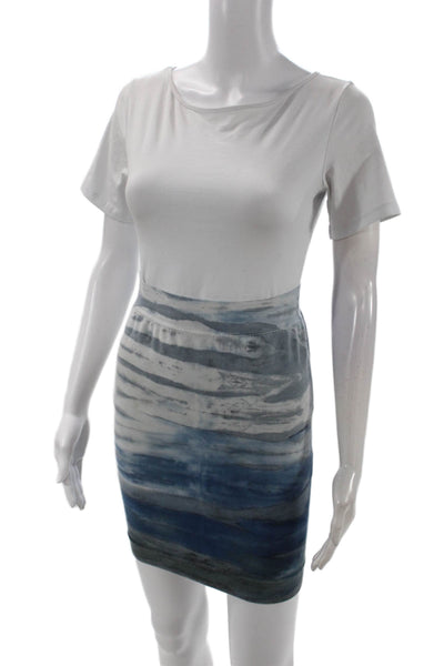 Hard Tail Womens Cotton Striped Elastic Waist Short Pencil Skirt Blue Size 14