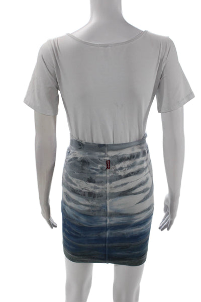 Hard Tail Womens Cotton Striped Elastic Waist Short Pencil Skirt Blue Size 14