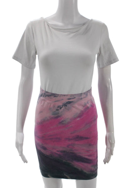 Hard Tail Womens Cotton Elastic Waist Tie Dye Short Pencil Skirt Pink Size 14