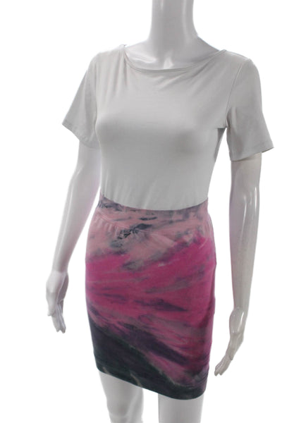 Hard Tail Womens Cotton Elastic Waist Tie Dye Short Pencil Skirt Pink Size 14