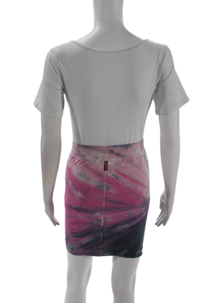 Hard Tail Womens Cotton Elastic Waist Tie Dye Short Pencil Skirt Pink Size 14