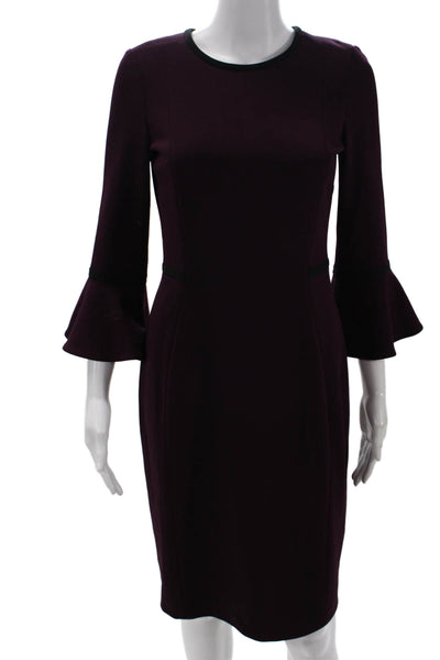 Calvin Klein Womens Knee Length Zippered Flounce Sleeve Dress Burgundy Size 4