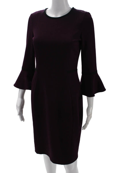 Calvin Klein Womens Knee Length Zippered Flounce Sleeve Dress Burgundy Size 4