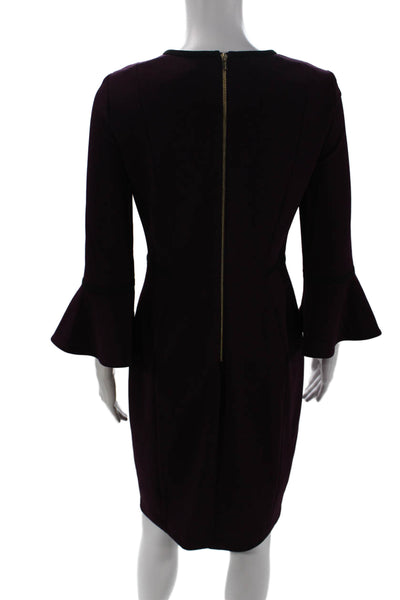Calvin Klein Womens Knee Length Zippered Flounce Sleeve Dress Burgundy Size 4