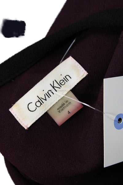 Calvin Klein Womens Knee Length Zippered Flounce Sleeve Dress Burgundy Size 4
