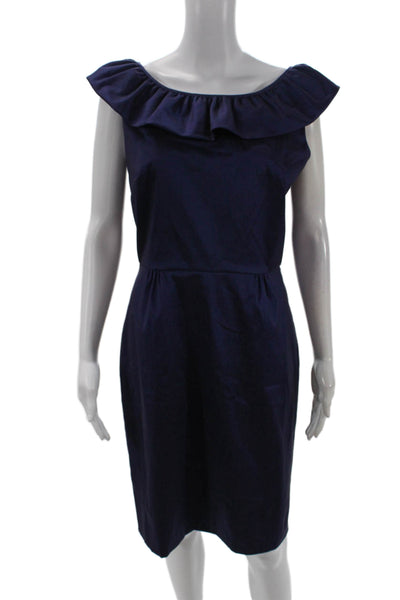Eliza J Womens Gathered Layered Neckline Sleeveless Pencil Dress Blue Size 8