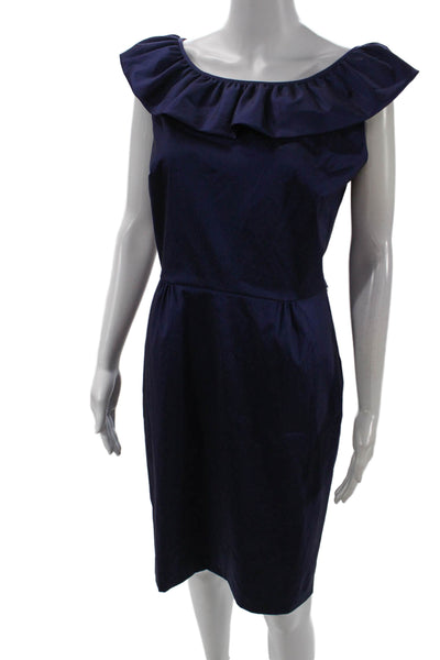 Eliza J Womens Gathered Layered Neckline Sleeveless Pencil Dress Blue Size 8