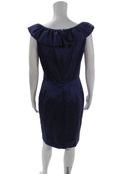 Eliza J Womens Gathered Layered Neckline Sleeveless Pencil Dress Blue Size 8