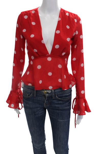 LPA Womens Polka Dot Blouse Red Size 2XS