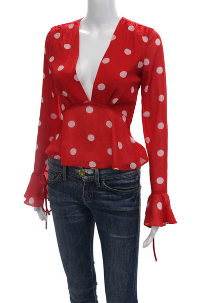 LPA Womens Polka Dot Blouse Red Size 2XS