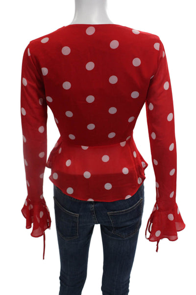 LPA Womens Polka Dot Blouse Red Size 2XS