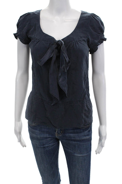 Nanette Lepore Womens Tied Blouse Blue Size 2