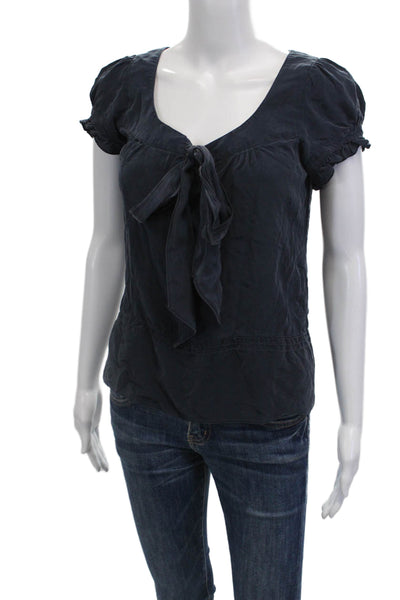 Nanette Lepore Womens Tied Blouse Blue Size 2