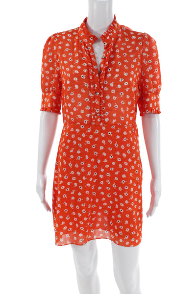 Zara Womens Floral Ruffle Detail Neck Short Sleeve Dress Red Size Large