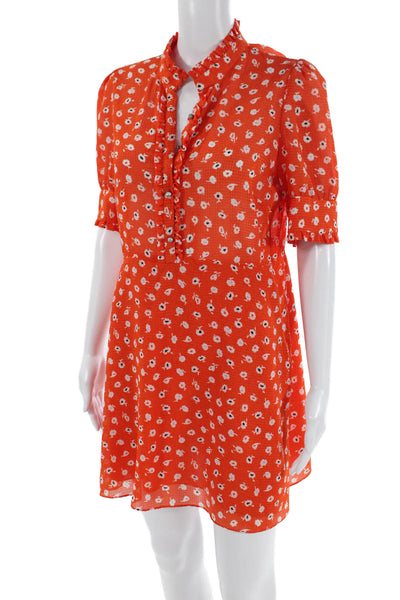 Zara Womens Floral Ruffle Detail Neck Short Sleeve Dress Red Size Large
