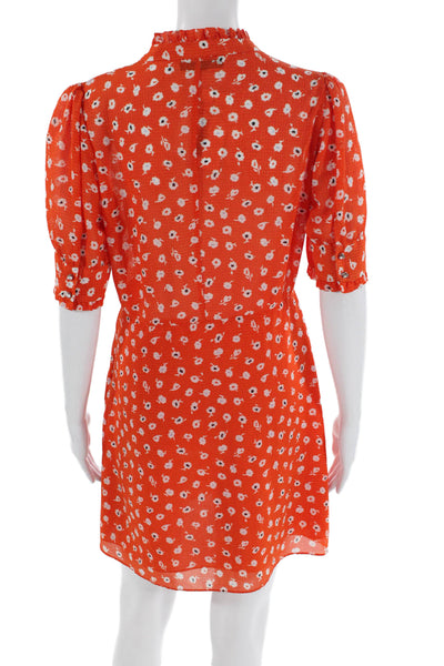 Zara Womens Floral Ruffle Detail Neck Short Sleeve Dress Red Size Large