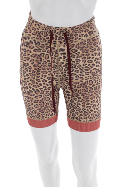 The Upside Womens High Rise Drawstring Leopard Biker Shorts Brown Size 4