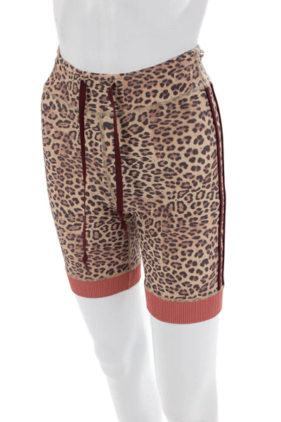 The Upside Womens High Rise Drawstring Leopard Biker Shorts Brown Size 4
