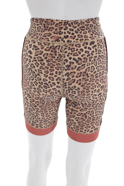 The Upside Womens High Rise Drawstring Leopard Biker Shorts Brown Size 4