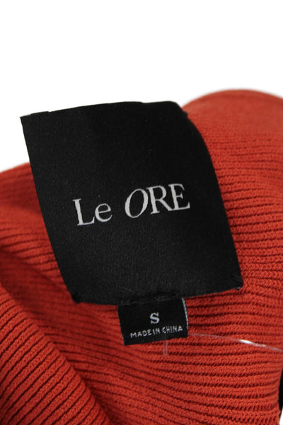 Le Ore Womens Long Sleeve V Neck Ribbed Knit Twist Crop Top Orange Small