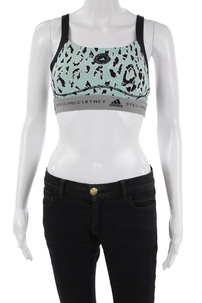 Adidas by Stella McCartney Womens Logo Leopard Print Sports Bra Blue Black XS