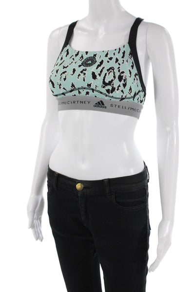 Adidas by Stella McCartney Womens Logo Leopard Print Sports Bra Blue Black XS