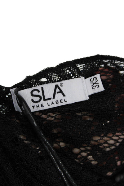 SLA The Label Womens Sequin Lace Long Sleeve Top Black Size 3XS