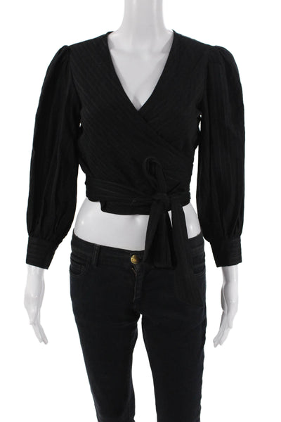 Intermix Womens Striped Long Sleeve V Neck Wrap Blouse Black Size 00