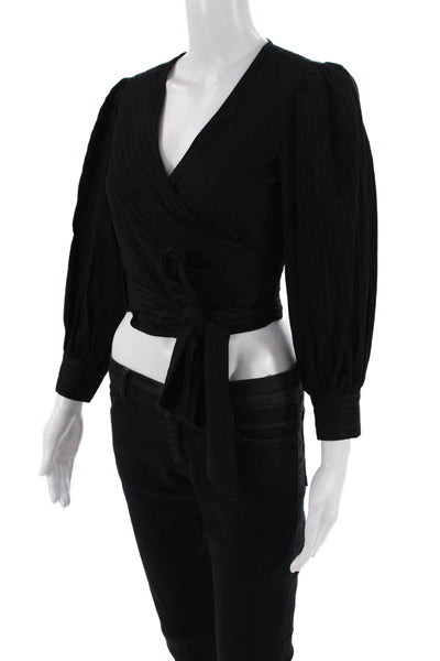 Intermix Womens Striped Long Sleeve V Neck Wrap Blouse Black Size 00