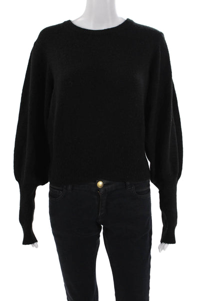 Zara Womens Long Puff Sleeve Crewneck Pullover Sweater Black Size S