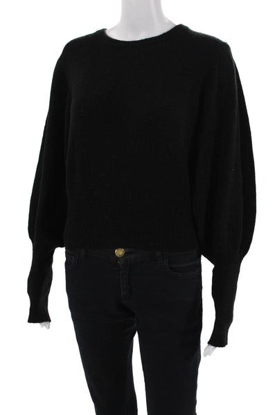 Zara Womens Long Puff Sleeve Crewneck Pullover Sweater Black Size S