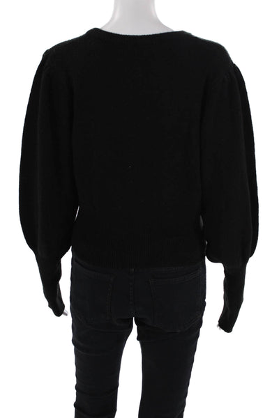 Zara Womens Long Puff Sleeve Crewneck Pullover Sweater Black Size S