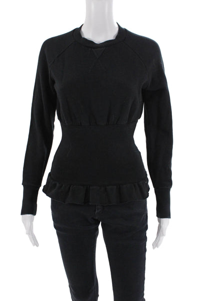 NSF Womens Cotton Cinched Waist Long Sleeve Knit Top Black Size P